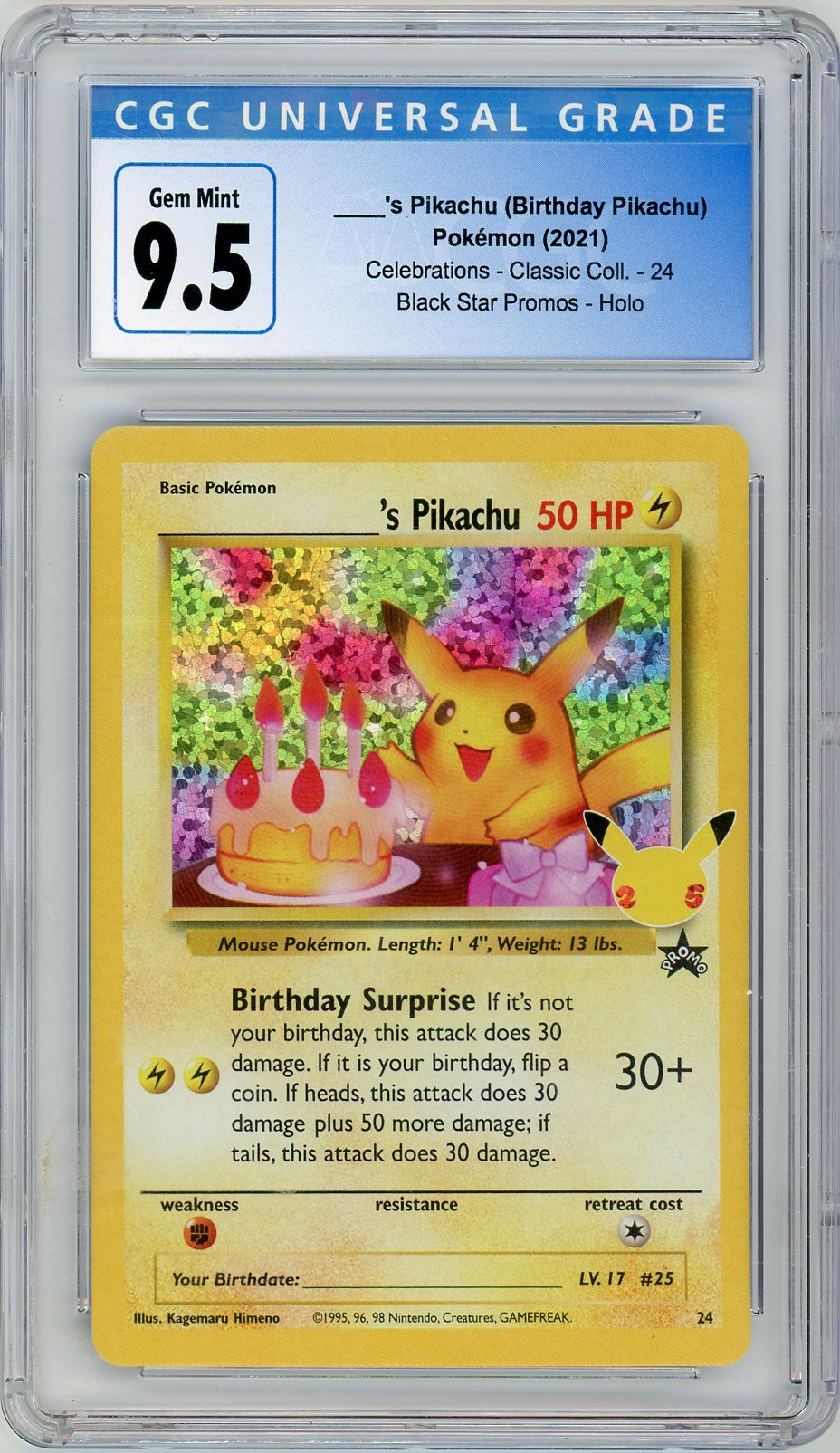 Pikachu Birthday #24 CGC 9.5 Pokemon Celebrations