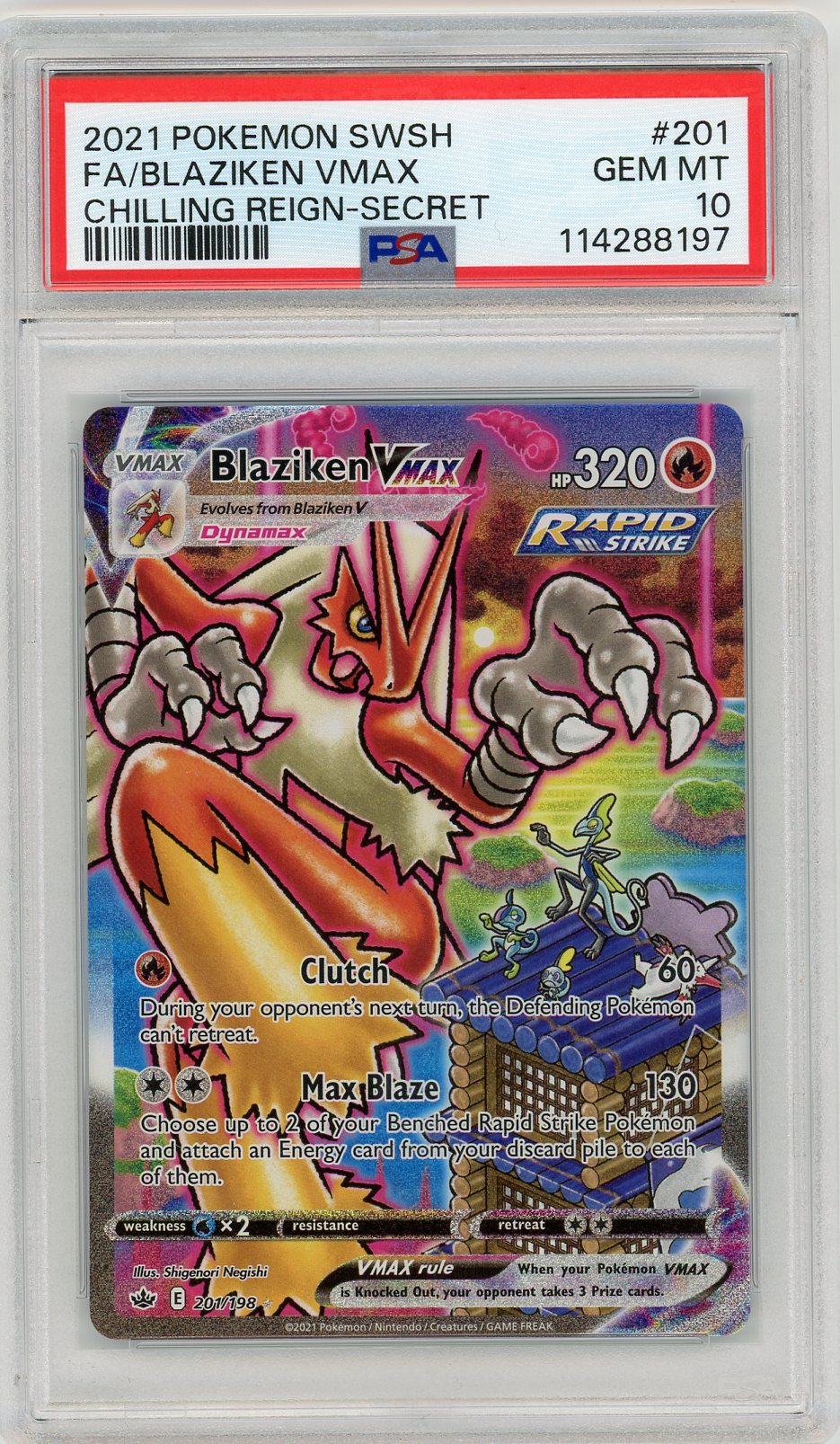 PSA 10 GEM MINT - 2021 SWSH Blaziken VMAX Chilling Reign