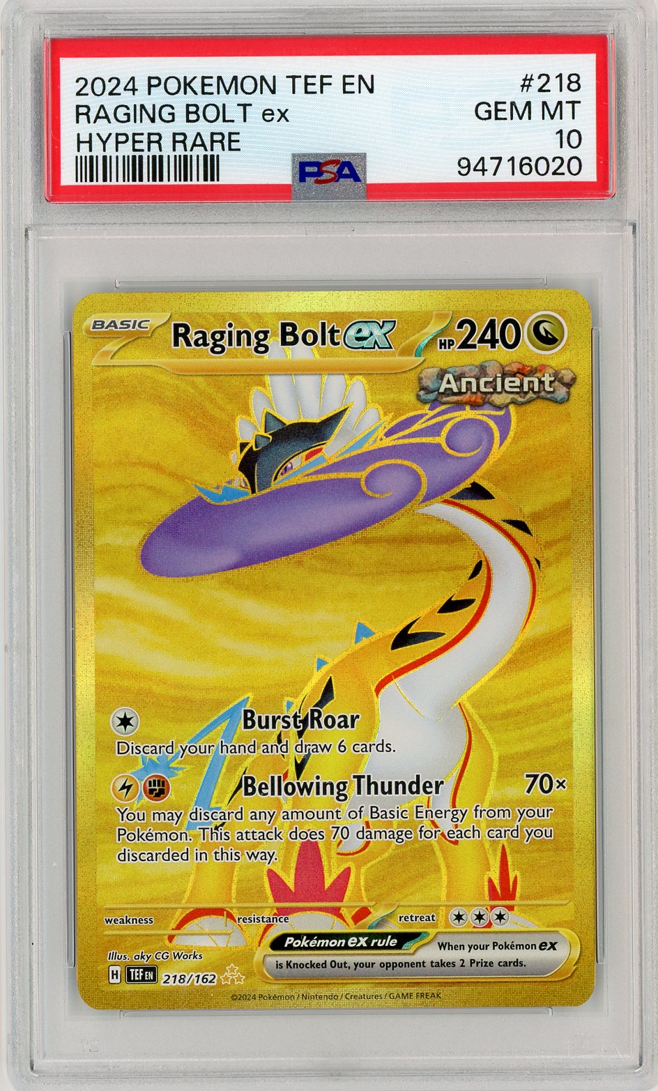 PSA 10 GEM MINT - Raging Bolt ex - 218/162 - SV05: Temporal Forces